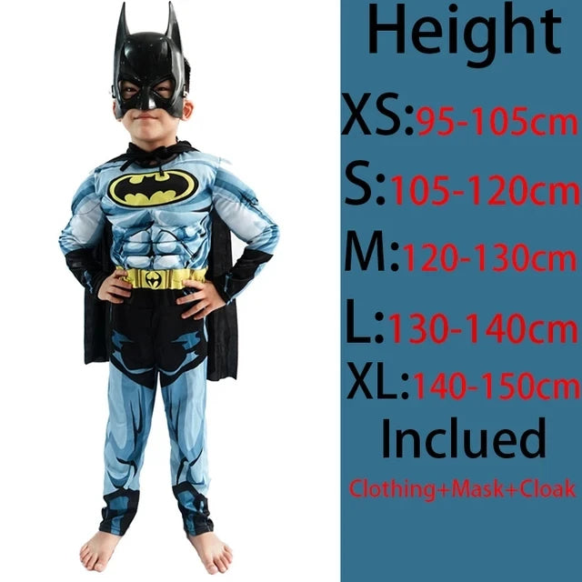 Kids Bat Cosplay Jumpsuit Hero Costume Suit with Cape Mask Men Superhero Wayne Cosplay High Quality Halloween Carnival Party