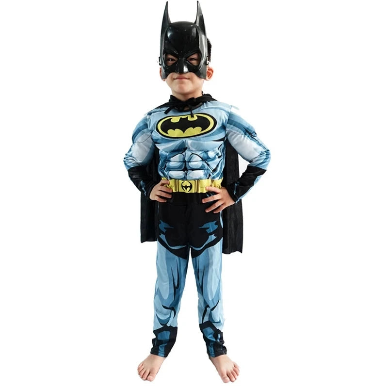 Kids Bat Cosplay Jumpsuit Hero Costume Suit with Cape Mask Men Superhero Wayne Cosplay High Quality Halloween Carnival Party