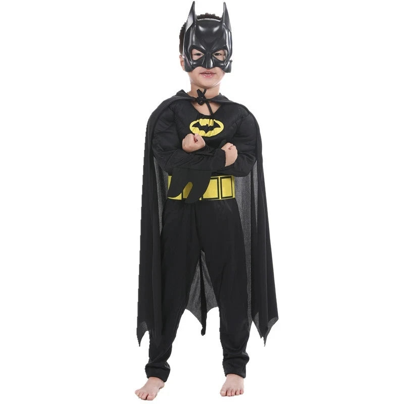 Kids Bat Cosplay Jumpsuit Hero Costume Suit with Cape Mask Men Superhero Wayne Cosplay High Quality Halloween Carnival Party