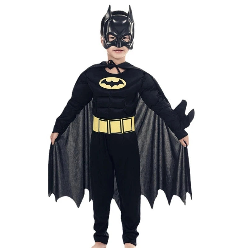 Kids Bat Cosplay Jumpsuit Hero Costume Suit with Cape Mask Men Superhero Wayne Cosplay High Quality Halloween Carnival Party