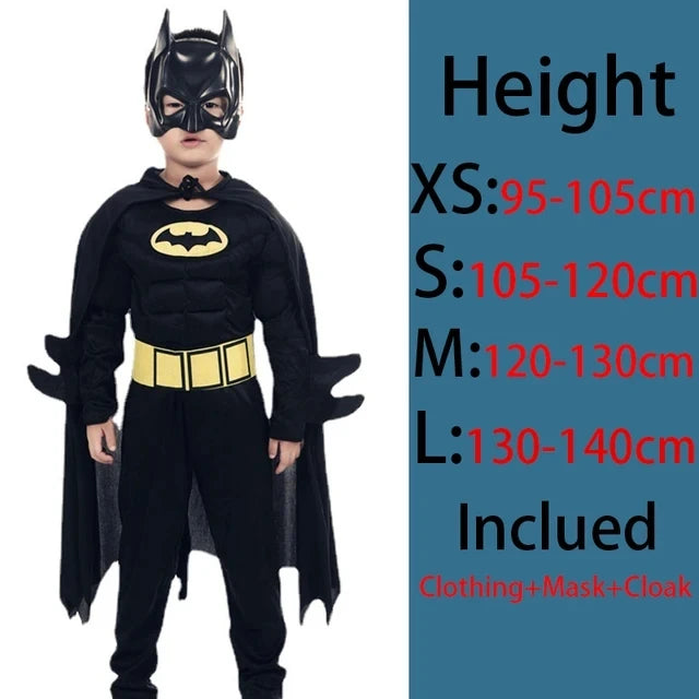 Kids Bat Cosplay Jumpsuit Hero Costume Suit with Cape Mask Men Superhero Wayne Cosplay High Quality Halloween Carnival Party