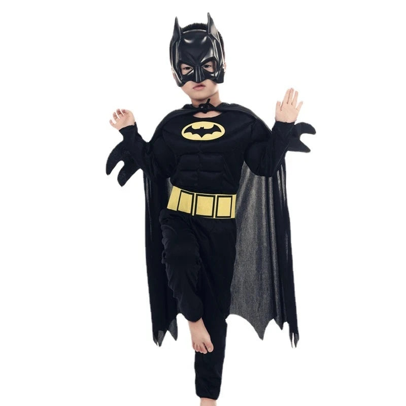 Kids Bat Cosplay Jumpsuit Hero Costume Suit with Cape Mask Men Superhero Wayne Cosplay High Quality Halloween Carnival Party